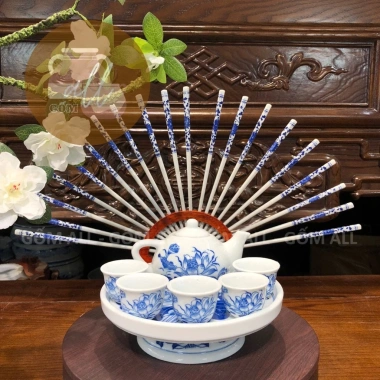 Bộ ấm trà sứ Bát Tràng 3 5 chén phong thủy sen bày ban thờ giá ưu đãi 60.500