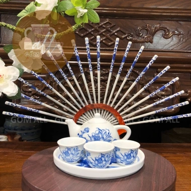Bộ ấm trà sứ Bát Tràng 3 5 chén phong thủy sen bày ban thờ giá ưu đãi 60.500