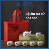 Bộ ấm trà sứ hoa sen - 6 chén gốm, hộp túi tặng biếu, ưu đãi 99.000 VND 6