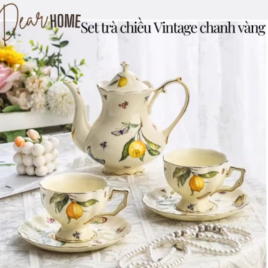 Bộ ấm trà sứ vintage cổ điển họa tiết chanh vàng - Trà chiều sang trọng, giảm 22%