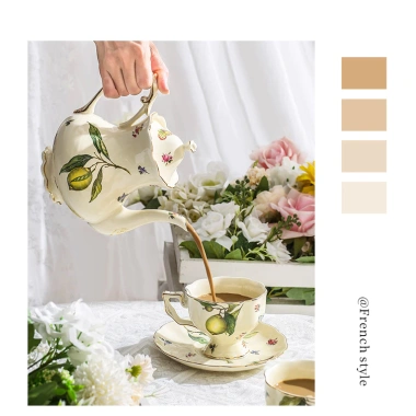Bộ ấm trà sứ vintage cổ điển họa tiết chanh vàng - Trà chiều sang trọng, giảm 22%
