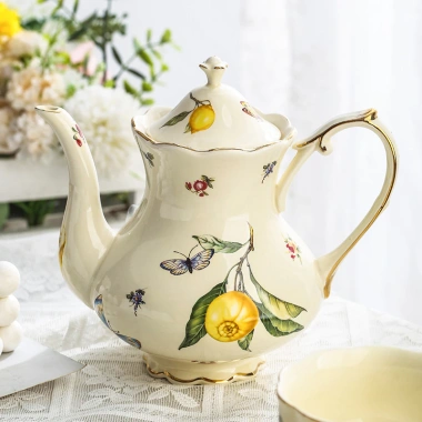 Bộ ấm trà sứ vintage cổ điển họa tiết chanh vàng - Trà chiều sang trọng, giảm 22%