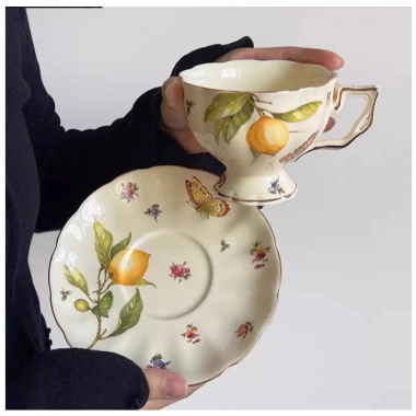 Bộ ấm trà sứ vintage cổ điển họa tiết chanh vàng - Trà chiều sang trọng, giảm 22%