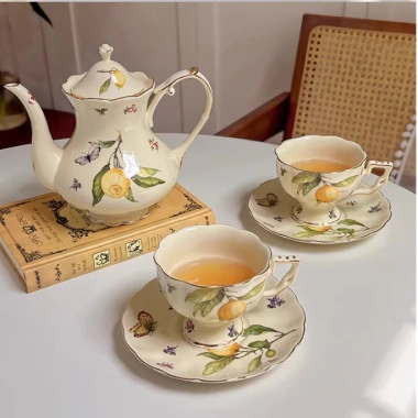Bộ ấm trà sứ vintage cổ điển họa tiết chanh vàng - Trà chiều sang trọng, giảm 22%