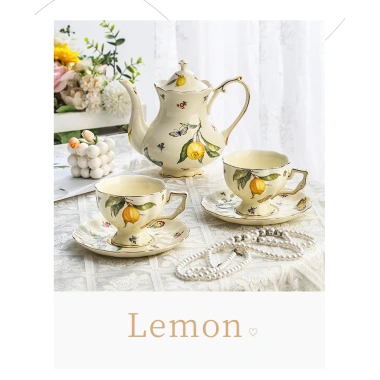 Bộ ấm trà sứ vintage cổ điển họa tiết chanh vàng - Trà chiều sang trọng, giảm 22%