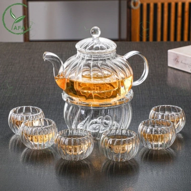 Bộ Ấm Trà Thủy Tinh 6 Chén + Đế Nến, Bình Trà 600ml Lọc Nóng - Giá Ưu Đãi 89.000đ