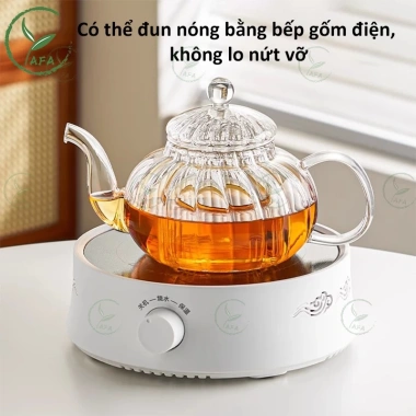 Bộ Ấm Trà Thủy Tinh 6 Chén + Đế Nến, Bình Trà 600ml Lọc Nóng - Giá Ưu Đãi 89.000đ