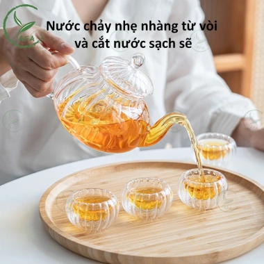 Bộ Ấm Trà Thủy Tinh 6 Chén + Đế Nến, Bình Trà 600ml Lọc Nóng - Giá Ưu Đãi 89.000đ