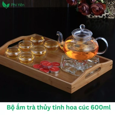 Bộ Ấm Trà Thuỷ Tinh Hoa Cúc 6 Chén Đế Nến - Sang trọng, Giá ưu đãi 68.900