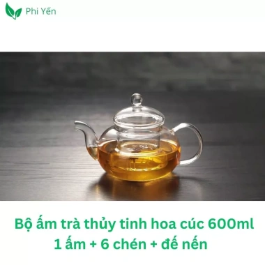 Bộ Ấm Trà Thuỷ Tinh Hoa Cúc 6 Chén Đế Nến - Sang trọng, Giá ưu đãi 68.900