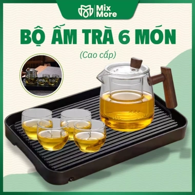 Bộ ấm trà thủy tinh Mixmore kèm khay – Thưởng trà tại nhà, phòng khách – Giá ưu đãi 390.000₫