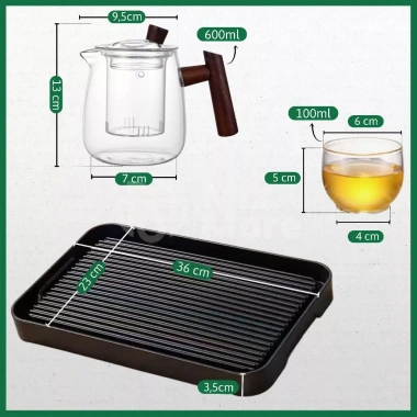 Bộ ấm trà thủy tinh Mixmore kèm khay – Thưởng trà tại nhà, phòng khách – Giá ưu đãi 390.000₫