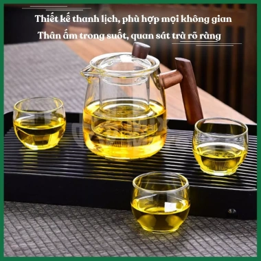 Bộ ấm trà thủy tinh Mixmore kèm khay – Thưởng trà tại nhà, phòng khách – Giá ưu đãi 390.000₫