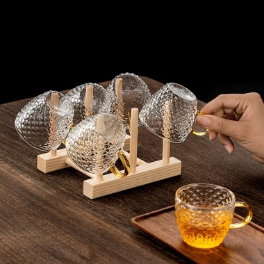 Bộ Ấm Trà Thủy Tinh Vảy Rồng Borosilicate Chịu Nhiệt Set Bình Ly Pha Trà Tay Cầm Vàng 90.000₫