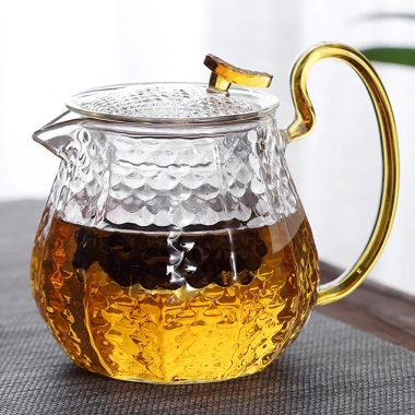Bộ Ấm Trà Thủy Tinh Vảy Rồng Borosilicate Chịu Nhiệt Set Bình Ly Pha Trà Tay Cầm Vàng 90.000₫
