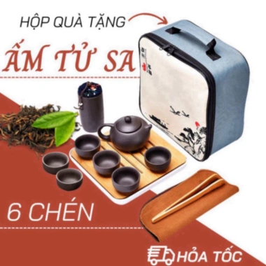 Bộ Ấm Trà Tử Sa 6 Chén 12 Món, Túi Xách Tay COOP - Giá 130k, Tiện lợi, Sang trọng