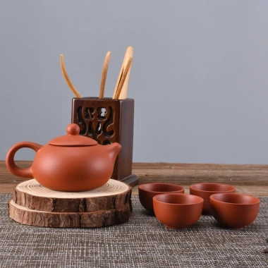 Bộ Ấm Uống Trà Zisha Elegance 4 Chén - Hộp Chống Sóc - Chén Gốm Nâu Đậm 60.822 VND