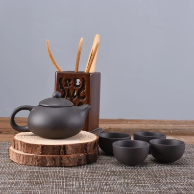 Bộ Ấm Uống Trà Zisha Elegance 4 Chén - Hộp Chống Sóc - Chén Gốm Nâu Đậm 60.822 VND