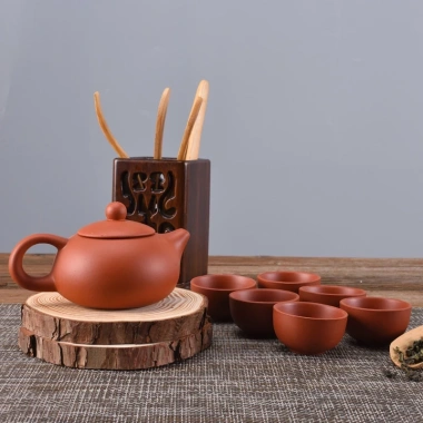Bộ Ấm Uống Trà Zisha Elegance 4 Chén - Hộp Chống Sóc - Chén Gốm Nâu Đậm 60.822 VND