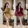 Bộ Áo Dạ Lông Khuy Bọc Cổ Tròn Mix Chân Váy Bí 2 Màu Siêu Xinh Đồ Tết 475k