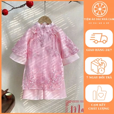 Bộ áo dài bé gái cách tân Tết 2.026, thiết kế trung thu sang trọng - Tiệm áo dài nhà Cam, giảm giá 20%