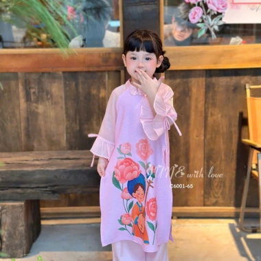 Bộ Áo Dài Bé Gái Họa Tiết Cao Cấp JUNE Mềm Mại - Giá ưu đãi 301.000₫