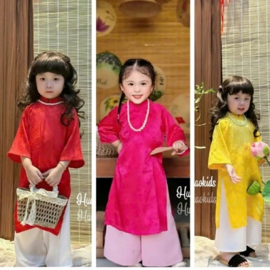 Bộ áo dài bé gái Tết 2.026 màu đỏ cách tân nơ lụa gấm size đại 43kg BIATON KIDS Bộ áo dài bé gái Tết 2.026 màu đỏ cách tân nơ lụa gấm size đại 43kg BIATON KIDS