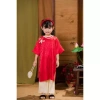 Bộ áo dài bé gái Tết 2.026 màu đỏ cách tân nơ lụa gấm size đại 43kg BIATON KIDS 10