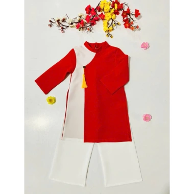 Bộ áo dài cách tân kèm quần trắng cho bé trai Thiết kế tết sang trọng, giá 87.500₫ 2