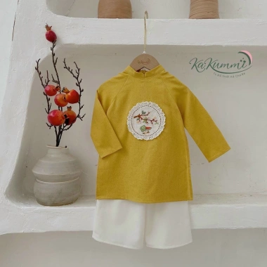 Bộ áo dài cách tân Tết cho bé - Chất liệu chéo Hàn cao cấp, kèm quần lụa trắng mềm mịn, giá ưu đãi 201.000 VND 5