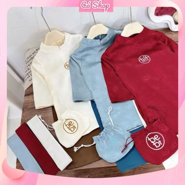 Bộ áo dài cách tân thọ chữ Tết 4 món cho bé trai - Giá ưu đãi 189.900đ