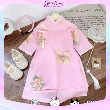 Bộ áo dài cách tân Xuân Lan cúc tầu hoa thêu + bờm cho bé gái lễ tết 152.915₫ 3