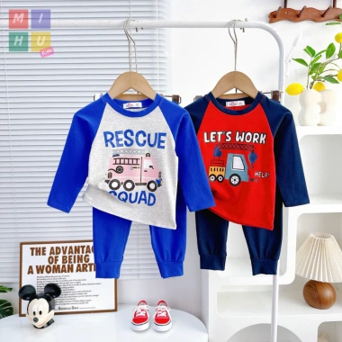 Bộ áo dài tay bé trai in hình xe cotton cao cấp, mềm thoáng mát, giảm giá 94.000₫ 4