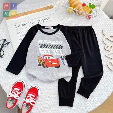 Bộ áo dài tay bé trai in hình xe cotton cao cấp, mềm thoáng mát, giảm giá 94.000₫ 7