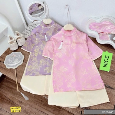 Bộ áo dài Tết bé gái lụa tằm pastel ánh kim - Giá ưu đãi 289k 5 Bộ áo dài Tết bé gái lụa tằm pastel ánh kim - Giá ưu đãi 289k 5