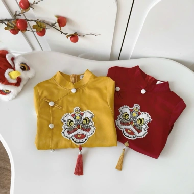 Bộ áo dài tết bé trai hình lân 9-23kg vải lụa sần mềm mịn - Giá ưu đãi 335.000đ 6