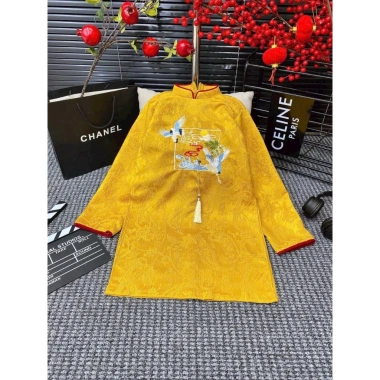 Bộ áo dài tết bé trai Kids IU gấm siêu sang, in sắc nét, đủ size, chỉ 399.000đ 2
