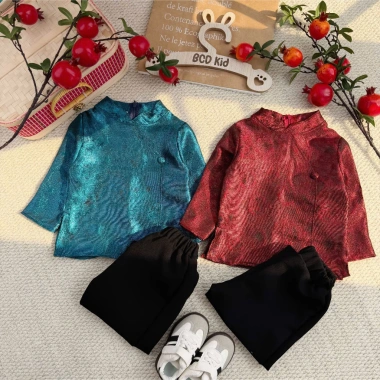 Bộ Áo Dài Tết Bé Trai Thượng Hải - Áo Cổ Tàu Kim Tuyến và Quần Dài Giá 249k