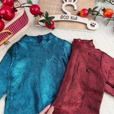 Bộ Áo Dài Tết Bé Trai Thượng Hải - Áo Cổ Tàu Kim Tuyến và Quần Dài Giá 249k