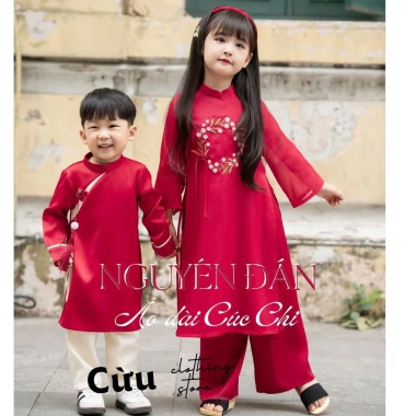 Bộ áo dài tết cúc chi cho bé gái - tơ lụa mềm mịn, tặng kèm bờm, giá chỉ 325.000 8