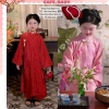Bộ áo dài Tết Ngọc Linh bé gái 8-30kg, tơ lụa ánh kim, kèm vòng cổ, khanh và quần-140.000₫