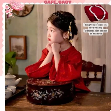 Bộ áo dài Tết Ngọc Linh bé gái 8-30kg, tơ lụa ánh kim, kèm vòng cổ, khanh và quần-140.000₫ 3