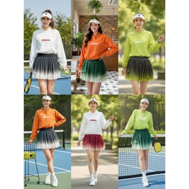 Bộ áo gió dài tay nữ phối váy lưới năng động Pickleball, tennis, golf - Giảm còn 425k