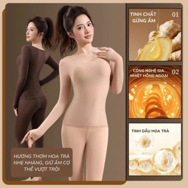 Bộ áo giữ nhiệt nữ siêu mỏng Santony 5.551 tăng 5°C, chống xù, chống tĩnh điện, tặng quần 2