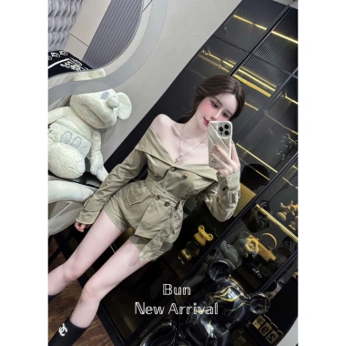 Bộ áo kaki trễ vai và quần sooc đẹp, đi chơi, đi làm, du lịch sang chảnh - 389k 2