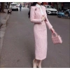 Bộ Áo Khoác Blazer Lửng Tweed Hồng Pastel Cài Nút và Chân Váy Bút Chì Dài Giá chỉ 600k 3