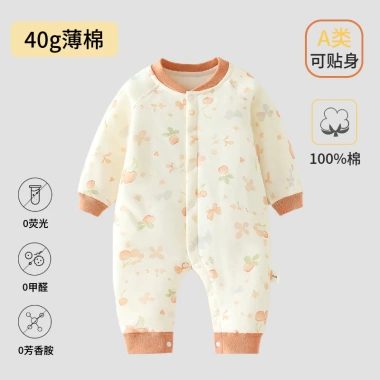 Bộ áo liền quần 40g Cotton ấm áp Thu Đông cho bé sơ sinh - Vải mỏng mềm mại 2