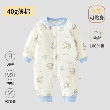 Bộ áo liền quần 40g Cotton ấm áp Thu Đông cho bé sơ sinh - Vải mỏng mềm mại 3
