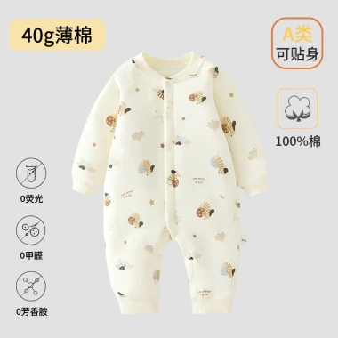 Bộ áo liền quần 40g Cotton ấm áp Thu Đông cho bé sơ sinh - Vải mỏng mềm mại 5