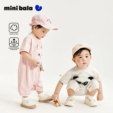 Bộ áo liền quần bé trai bé gái minibala cotton nguyên chất dễ thương thân thiện da bò mùa hè - 288k